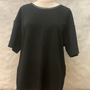 Ann Taylor, black blouse top with faux leather collar trim, size Large